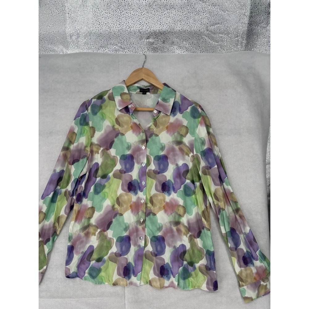 Coco + Carmen Button Up Blouse Women's S/M Pastel Watercolor Blob Print Office